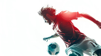 Football player in red dress plays with ball isolated on the white background. Euro Cup design wallpaper
