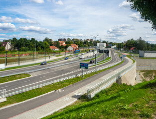 New city highway called Trasa Lagiewnicka with tunnels and tramway in Krakow, Poland