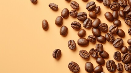 Coffee beans on beige background in modern, retro style. Perfect for the tourism industry, blog posts, and mockups. This design is creative, versatile, and ideal for a variety of uses.