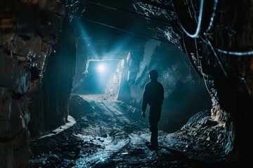miner in the mine,hard working proffession concept - obrazy, fototapety, plakaty