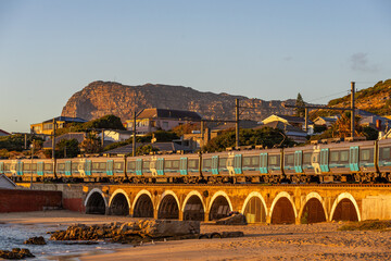 train crossing a bridge on the coast
