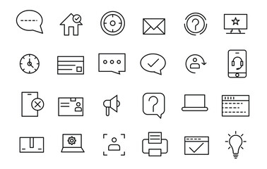 Customer Service, Support and Contact Vector Flat Line Icons Set. Phone Assistant, Online Help