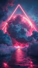 A convergence of neon geometry and stormy clouds