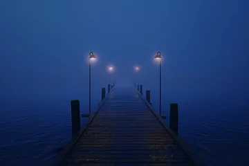 Foto op Plexiglas a dock with lights on it © Andrei