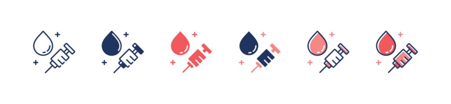 Blood Sugar Icon Set Dripped Blood With A Syringe Glucose Insulin Treatment Sign Vector Illustration