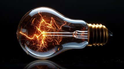 A unique light bulb with a lightning inside. 