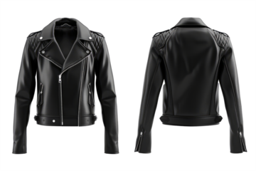 Smooth black leather jacket mockup with front and back views
