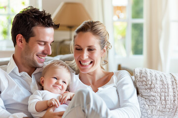Fototapeta premium Family spending time at home, parents bonding with children, cozy indoor atmosphere.