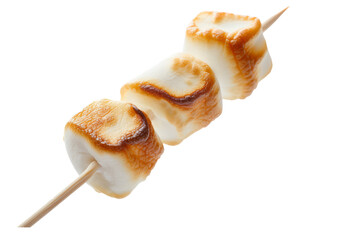 marshmallow skewers floating, emphasizing the golden brown roasting effect.