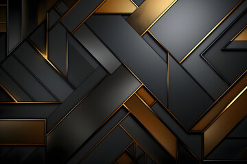 Luxury Black and Gold Geometric Tiles Background. Abstract and Elegant Modern Wallpaper with Blocks Texture Background. Mosaic Background