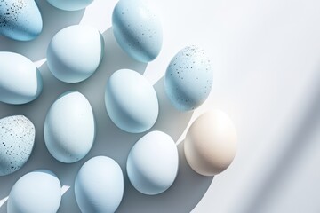 Blue Easter eggs on a white background. Generative AI