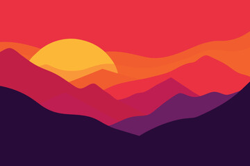 Vector of abstract backgrounds with copy space for text and bright vibrant gradient colors - landscape with mountains and hills - Horizontal banners and background for social media stories