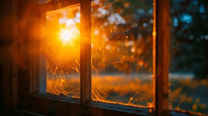 a window with the sun shining behind it