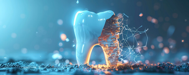Close-up isolated view of unhealthy tooth with caries. Health care and dental oral hygiene concept. - obrazy, fototapety, plakaty