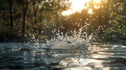 Fototapeta premium Water falling and spreading all over, Nature water splashing