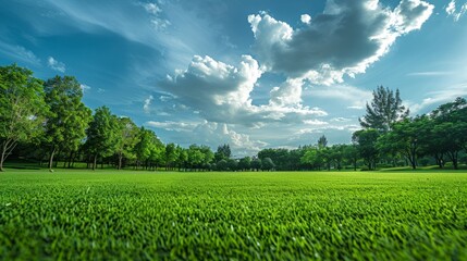 landscape of grass field and green environment public park use as natural background,backdrop - obrazy, fototapety, plakaty