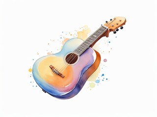 Fototapeta premium Colorful Watercolor Acoustic Guitar on White Background