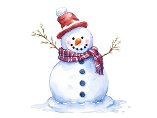 Watercolor Christmas Snowman. Watercolor illustration isolated on white background. Generative AI.