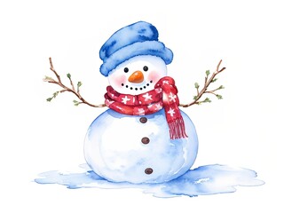 Watercolor Christmas Snowman. Watercolor illustration isolated on white background. Generative AI.