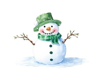 Watercolor Christmas Snowman. Watercolor illustration isolated on white background. Generative AI.