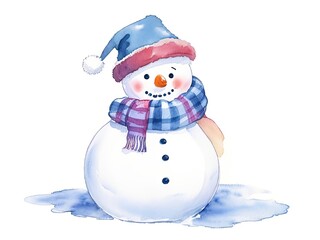 Watercolor Christmas Snowman. Watercolor illustration isolated on white background. Generative AI.