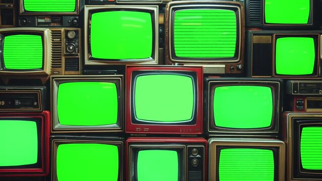 Vintage Electronics TV Display with Green Screen Array