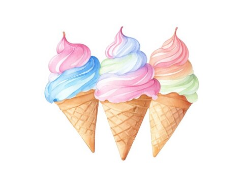 Watercolor ice cream hand drawn.Watercolor illustration isolated on white background. Generative AI.