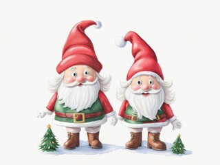 Obraz premium Watercolor Christmas gnome watercolor element.Watercolor illustration isolated on white background. Generative AI.