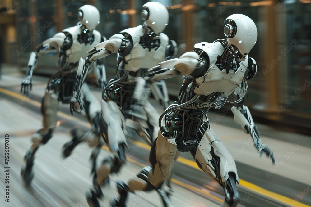 Poster robot android men running