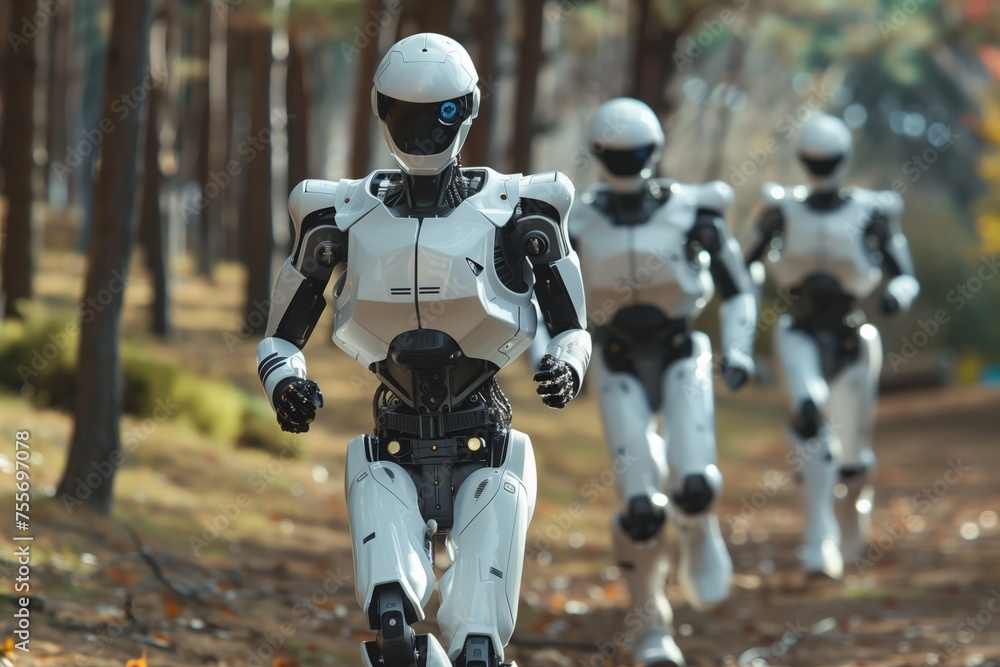Poster robot android men running