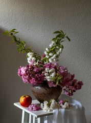 Spring bouquet of cherry tree branches. Cherry blossoms. - 755697291