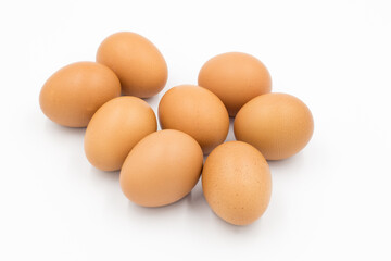 Close-up view of raw chicken eggs, chicken egg isolated on white background, Raw eggs on white background