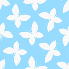 White butterflies on blue background. Vector seamless pattern. Best for textile, print, wallpapers, and your design.