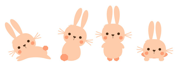 Set of bunny rabbit cartoons isolated on white background vector.