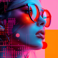 Portrait of a beautiful girl in glasses and with bright makeup.