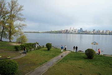 Dnipro city and Dnipro river after rain