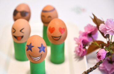 Ester eggs colored and drawn for holiday breakfast