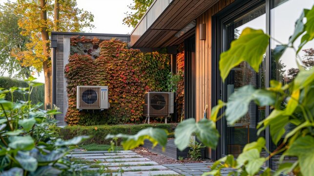 air source heat pump unit installed outdoors at home in the Netherlands