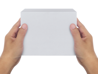 white cardboard box in hand, transparent background