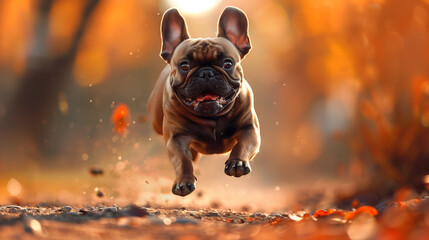 Cute french bulldog running in the park