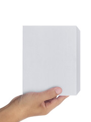 white cardboard box in hand, transparent background