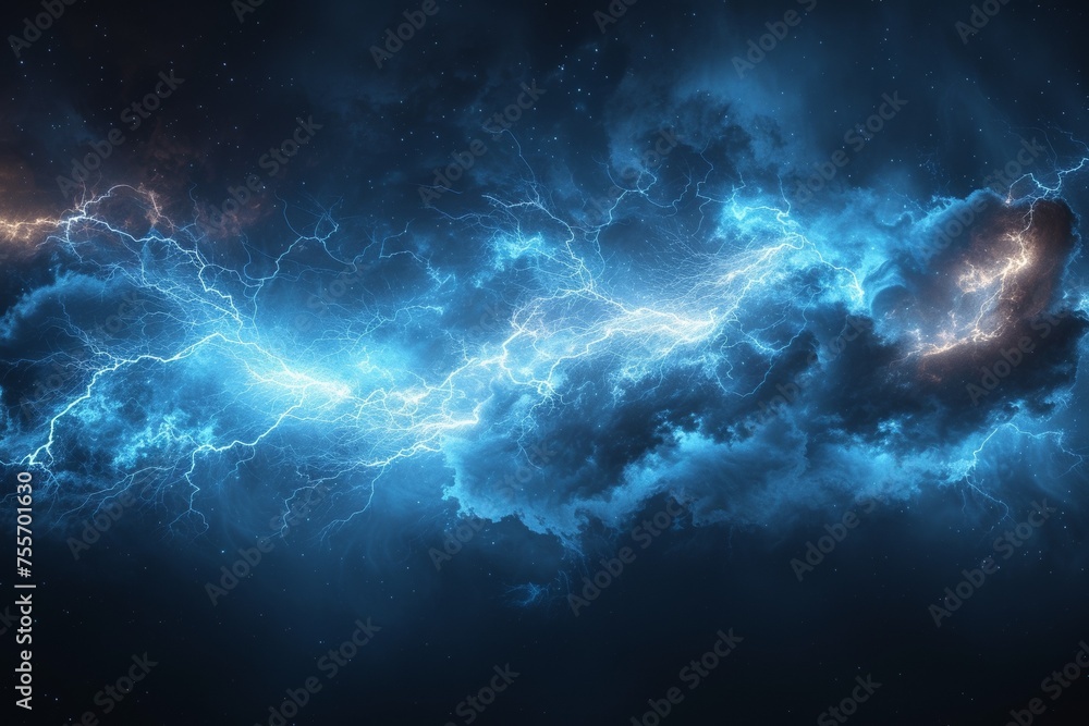 Poster in the vast expanse of space, abstract phenomena like nebulae and explosions illuminate the cosmic c
