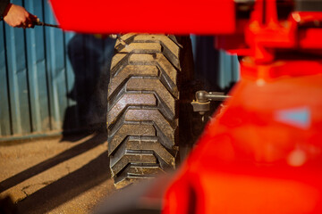 Boom lift tyres close up