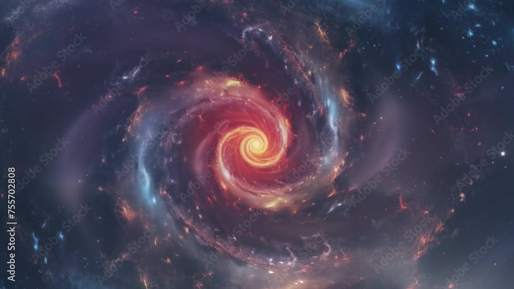 Wall mural spiral galaxy in space with flashes. rotating nebula space animation, 4k