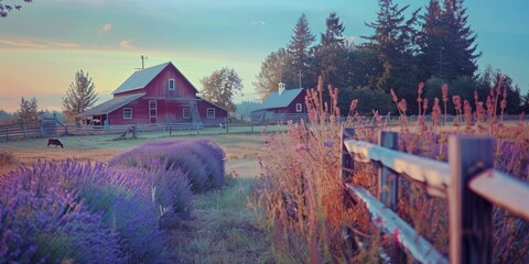 cute farm thats really nice and surrounded by woods and lavender fields. looks very comforting with a lot of animals and a cute dreamy