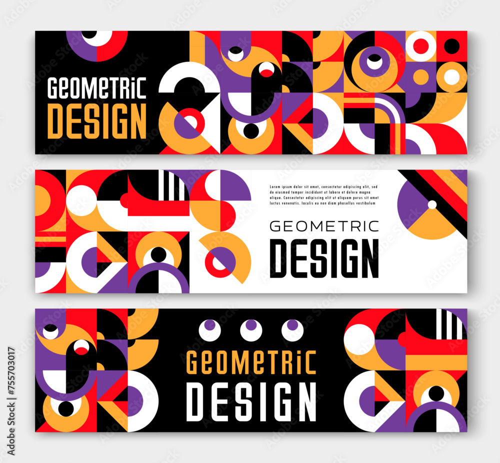 Poster modern abstract geometric banners with bauhaus pattern, vector backgrounds. bauhaus banners with ret
