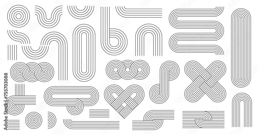 Poster geometric stroke line zen arch patterns, nordic figures and shapes. vector line art graphic elements