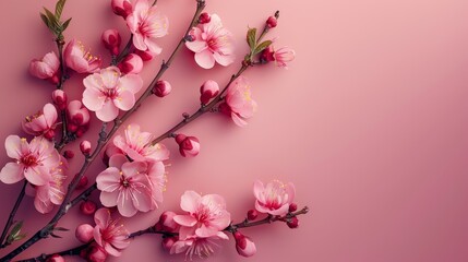 Branch With Pink Flowers on Pink Background