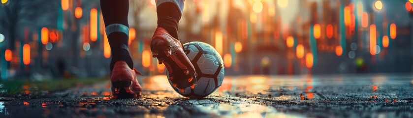 Market kick Soccer players foot and ball - obrazy, fototapety, plakaty