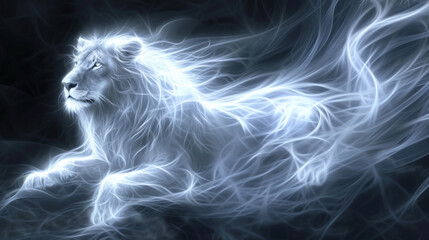 Naklejka premium Magical patronus lion on black background